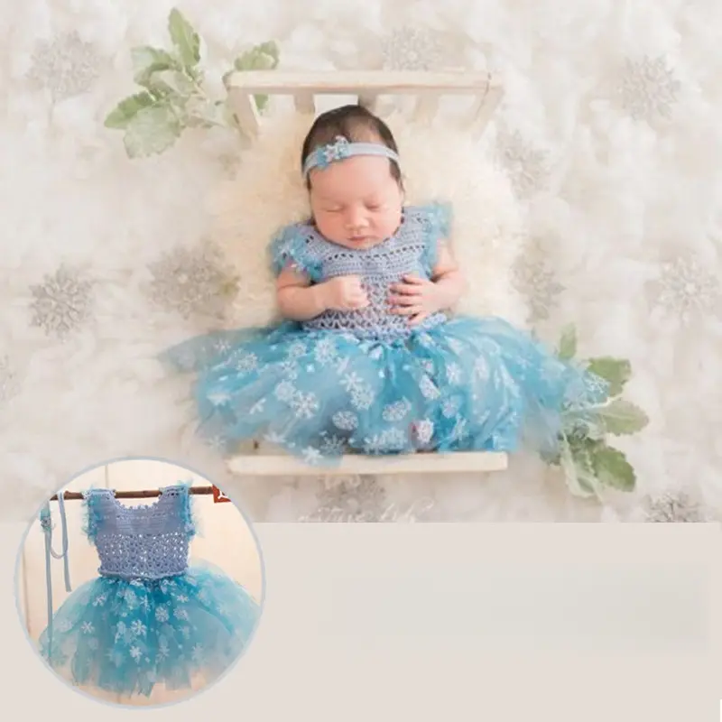 Baby Girl Handmade Knitted Stars Mesh Dress - Newborn Photography Props - Image 4